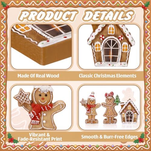 Suzile 3 Pcs Christmas Gingerbread Table Decorations Wooden Indoor Decor - Image 4