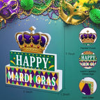 MEETYAMOR Mardi Gras Decorations, Wood Block Crown HAPPY MARDI GRAS Sign Table Decor, Glitter 3-Layered Wooden Mardi Gras Centerpieces for Tables Party Home Room Tiered Tray Shelf Tabletop Mantel - Image 2