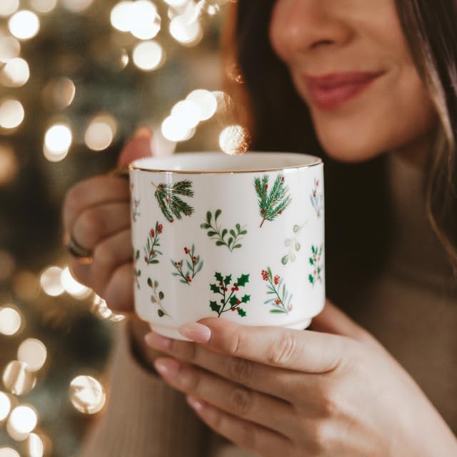 Sweet Water Decor Holiday Greenery Coffee Mug, 14oz China Christmas Mug with Gold Handle, Large Holiday Winter Cup for Coffee, Tea & Hot Chocolate, Stocking Stuffer Gifts for Women - Image 4