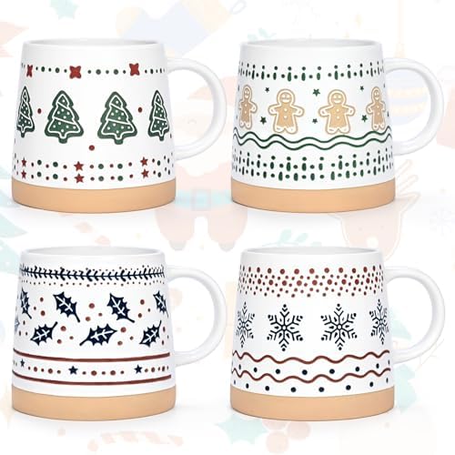 Homlouue Christmas Mugs Set of 4, Merry Christmas Mugs, Holiday Mug, Holiday Coffee Mugs, Xmas Gifts for Friends Family Coworker, 14 Oz by Homlouue