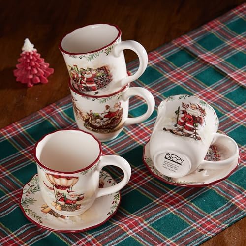 Bico Santa on the Way Ceramic Mug Set of 4, Christmas Coffee Mugs, 16oz Holiday Cups for Tea, Cocoa, or Hot Drinks, Microwave & Dishwasher Safe - Image 5