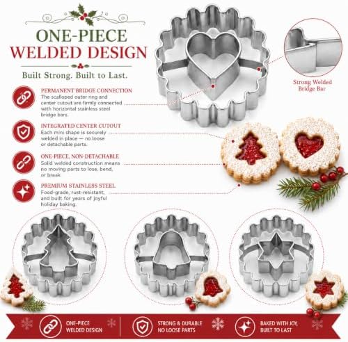 Crethinkaty 9 Pcs Mini Christmas Linzer Cookie Cutters Set, Stainless Steel Cookie Cutters, Christmas Tree, Gingerbread Man, Snowman, Elk - for Christmas Winter Holiday Baking - Image 5