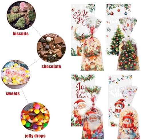 CCINEE 200PCS Christmas Cellophane Treat Bags, Xmas Clear Cello Gift Bags Candy Goodies Bags with Twsit for Christmas Holiday Party Favors - Image 4