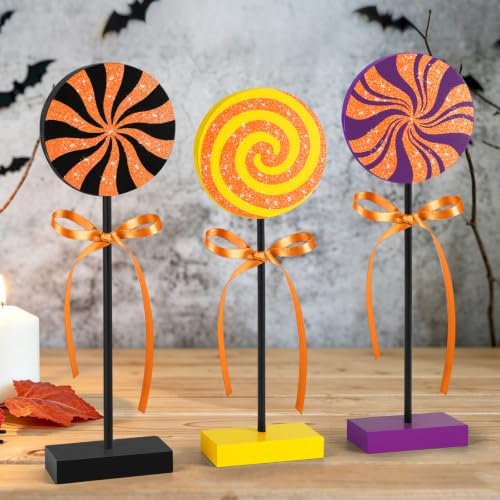 3 PCS Halloween Table Decorations Cute Wooden Candy Sign Set,Shiny - Image 2