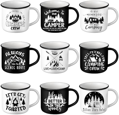 Mumufy 9 Pcs Camping Coffee Enamel Mugs 12 oz Happy Campers Tea Cups by Mumufy