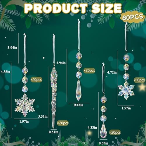 Crystal Christmas Tree Ornaments, 80pcs Iridescent Acrylic Snowflake Icicle - Image 4