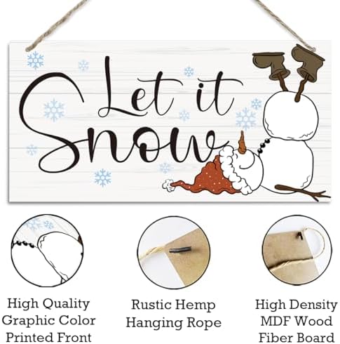 Let it Snow Sign, Christmas Hanging Wood Sign, Winter Decorative Wall Signs, Rustic Winter Wooden Door Signs, Farmhouse Outdoor Wood Christmas Decor, Xmas Wall Alt 6x12 Inches - Image 3