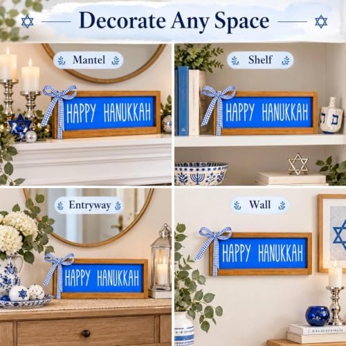Happy Hanukkah Sign, Wooden Chanukah Tabletop, Wall Decorations - Image 4