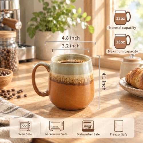 HASENSE Coffee Mugs, 15OZ Ceramic Cups Set of 4, Two-Tone Reactive Glaze - Image 2