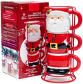 Santa Claus Stacking Ceramic Mug Set with Metal Rack by TinselandElves