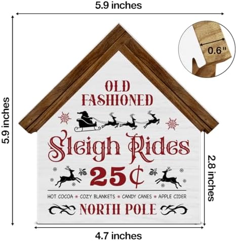 Rustic Christmas Sleigh Decor, Sleigh Rides House Shaped Wooden Sign - Image 2