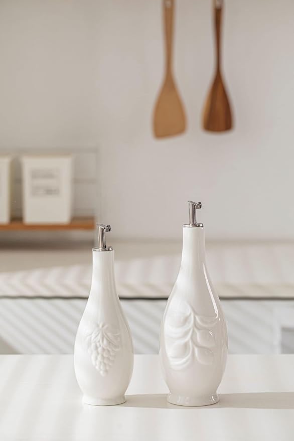 HOMBENE Porcelain Oil and Vinegar Dispenser Set, 11 oz Olive Oil Dispenser - Image 7