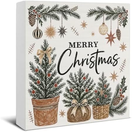 Merry Christmas Decorations, Christmas Tree Wooden Sign Decor by EUDOSI