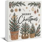Merry Christmas Decorations, Christmas Tree Wooden Sign Decor by EUDOSI