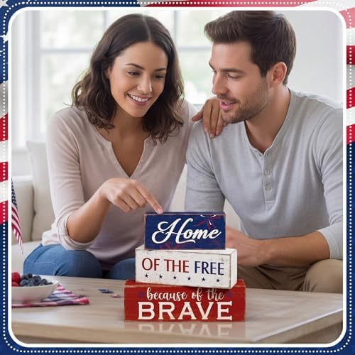 Moucuny 4 Pcs 4th of July Patriotic Table Decorations Wooden Signs - Image 4