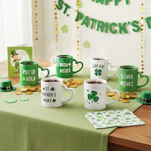 St Patrick's Day Irish Coffee Mugs Set of 6,10 oz Ceramic St. Paddy's Day Mugs with Heart Shaped Handle, Green Shamrock Clover Coffee Mug, Irish Glasses Lucky Gifts for Home Party Decor 2026 - Image 6