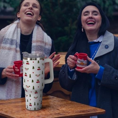 Christmas Tumbler with Handle and Straw Lid 40 oz,Cute Merry Xmas Tree Red Car Gifts for Women Vacuum Insulated Leak Proof Tumbler,Winter Holiday Accessories Stainless Steel Coffee Cup Mug - Image 2