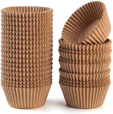 200 Paper Cupcake Liners, Muffin Liners or Baking Cups for Desserts, Muffins, Cupcakes and More Treats; Grease Proof, No Smell, Food Grade, Nut Serving Containers (Brown) by Happy+Hippo