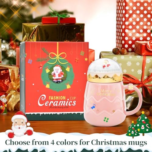 17.6 oz Christmas Mug with Winter Snow Globes Lid Decorations, Large Cute Festive Ceramic Coffee Cup, Winter Xmas Holiday Birthday Tabletop Drinkware Teacup Gifts for Adults Kids Men Women - Image 3