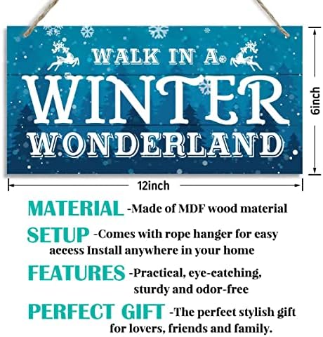 Christmas Door Sign Decor, Walk in a Winter Wonderland, Winter Seasonal Christmas Wall Art Hanging Wooden Sign Merry Xmas Holiday Decorations for Home Outside Indoor - Image 3