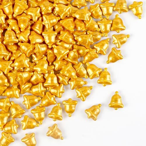 Edibles Gold Bells Sprinkles for Cake Decorating, 150g/5.29oz, Golden Sprinkles Edible, Metallic Sugar Bell Shape Sprinkle, Cupcake Decoration, Cookies Donuts Topper, Baking Party Supplies by Joyvitas
