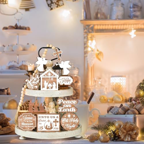 Funnymoom 17 Pcs Christmas Christian Tiered Tray Decor Set Jesus Tray Decor - Image 5