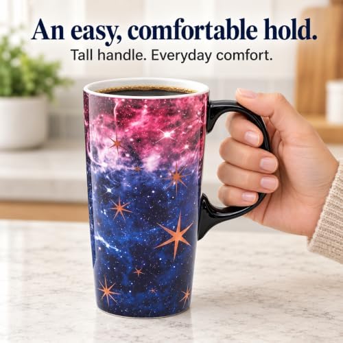 Topadorn 17oz Ceramic Travel Mug with Lid, Galaxy Nebula Space Coffee Mug - Image 4