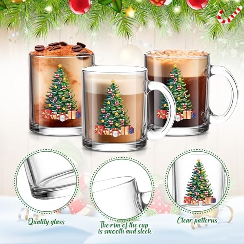Maxcheck 6 Pack 12 oz Christmas Tree Coffee Mugs Glass Cups - Image 6