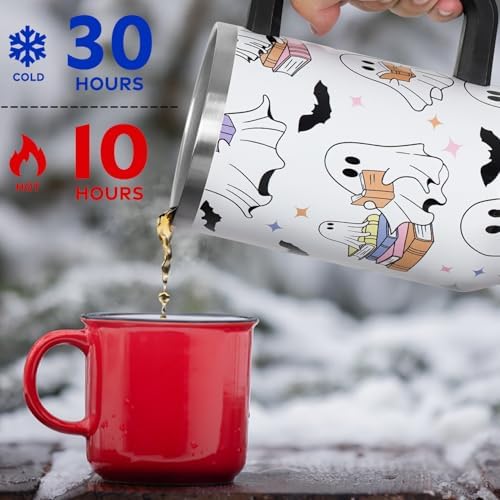 Halloween Tumbler with Lid and Straw 40oz,Cute Spooky Ghost Reading Vacuum Insulated Leak Proof Tumbler,Goth Bookish Reader Gift Women Girls,Book Lover Accessories Stainless Steel Coffee Cup - Image 6
