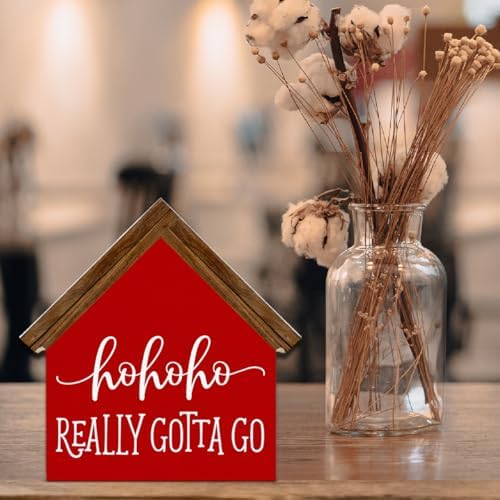 Christmas Bathroom Decor, Funny Ho Ho House Shaped Wood Sign - Image 5
