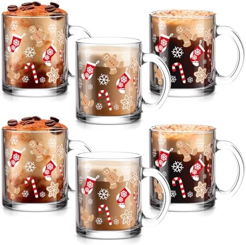 Maxcheck 6 Pack 12 oz Christmas Gingerbread Coffee Mugs Glass Cups Bulk by Maxcheck