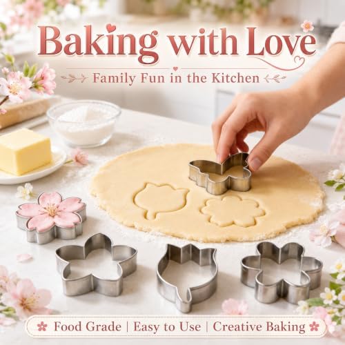 Flower Cookie Cutter Set, 6 PCS Tulip, Cherry Blossom, Frangipani, Daisy, Sunflower, Butterfly, Stainless Steel Holiday Cookie Cutter Shapes for Baking Biscuit Molds - Image 4
