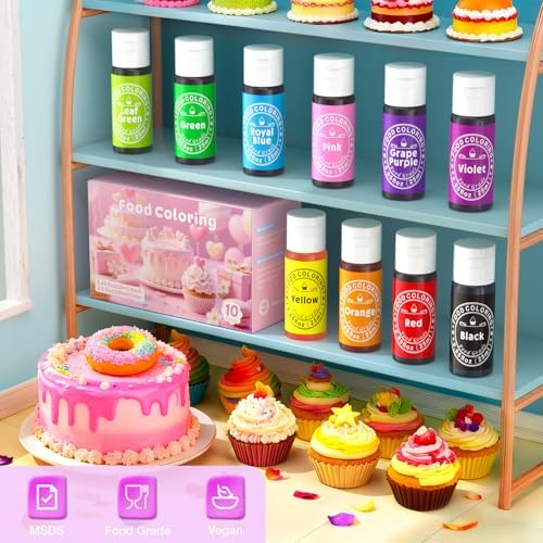 Food Coloring Liquid 25mlx10 Colors for Baking,Cherrysea Food Grade Cake Food Coloring Set for Halloween, Fondant, Cookies, Icing, Easter Egg Dessert Decorating Making DIY Supplies Kit - Image 6
