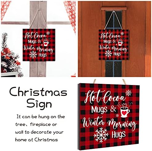 Blulu Christmas Wooden Hanging Sign Winter Coffee Bar Wall Decor, Plaid - Image 5