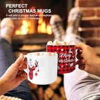 QIKSION 16oz Christmas Coffee Mugs Set of 6, Large Hot Chocolate Mugs, Holiday Cocoa Ceramic Mug Gift Set for Family, Friends and Colleagues(Red Black Plaid, White) - Image 2