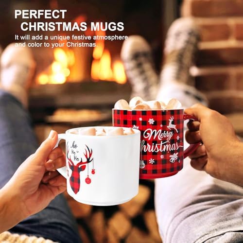 QIKSION 16oz Christmas Coffee Mugs Set of 6, Large Hot Chocolate Mugs, Holiday Cocoa Ceramic Mug Gift Set for Family, Friends and Colleagues(Red Black Plaid, White) - Image 2