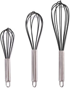 Silicone Whisk set of 3, 8+10+12in Kitchen Balloon Wire Whisks, Hand Egg Mixer by lelasety