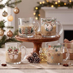 Tioncy 4 Pcs Christmas Glass Coffee Mugs 12 oz Clear Holiday Cups - Image 2