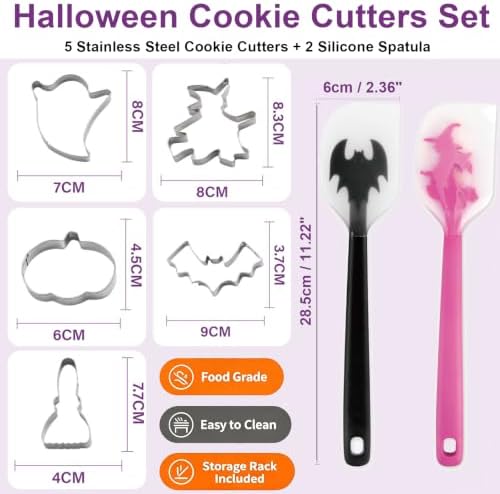 Halloween Cookie Cutters Set, 7pcs Metal Cookie Cutter Shapes & 11"Spatulas - Image 6