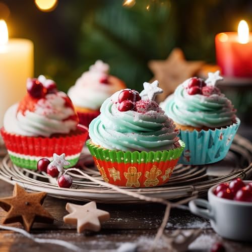 SANNIX 450pcs Christmas Cupcake Liners, 9 Patterns, Santa Snowman Christmas - Image 4