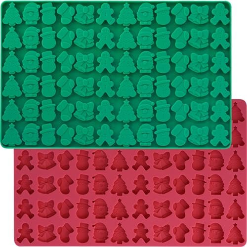 HKNMTT Mini Christmas Candy Molds, Silicone 72 Cavity Chocolate Mold, Tree Santa Snowman Stocking Bell Gingerbread Shape Gummy Making Set, Food Grade for Gifts Cookies Dog Treats by HKNMTT