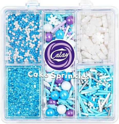 Winter Frozen Snowflake Sprinkles for Cake Decorating 5 oz, Christmas & Holiday Blue and White Sprinkles Edible Jimmies Nonpareils and Sanding Sugar for Cookies, Baking, Cakes, Cupcakes Desserts Decorating by Kercky