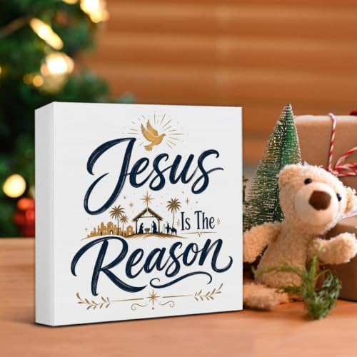 Christian Christmas Decor, Jesus is the Reason Christmas Wooden Sign - Image 5