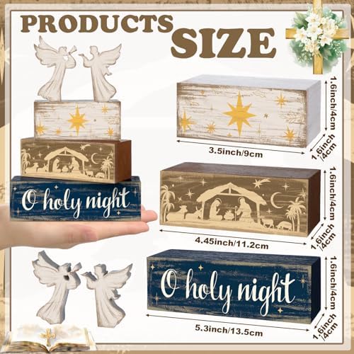 Moucuny 4 Pcs Christmas Angel Table Decorations Nativity Block Signs - Image 2