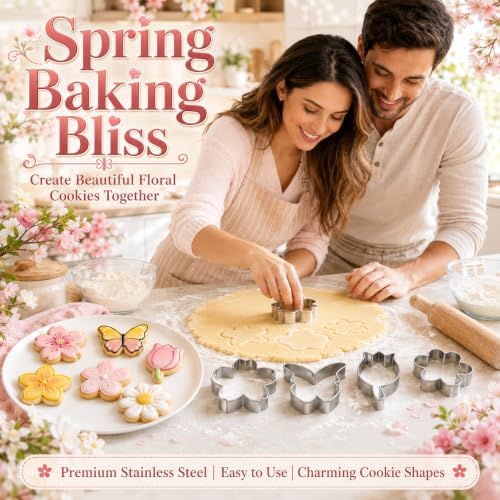 Flower Cookie Cutter Set, 6 PCS Tulip, Cherry Blossom, Frangipani, Daisy, Sunflower, Butterfly, Stainless Steel Holiday Cookie Cutter Shapes for Baking Biscuit Molds - Image 6