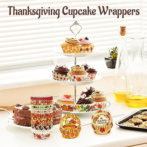 SANNIX 450pcs Thanksgiving Cupcake Liners, Turkey Maple Leaf Gnome 9 Design - Image 5