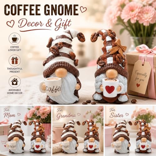 Hodao Coffee Bar Gnome Decor Set of 2 Resin Coffee Lover Gifts with Mugs - Image 4