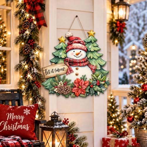 Christmas Decorations Snowman Christmas trees let It Snow Hanging Wood Sign - Image 4
