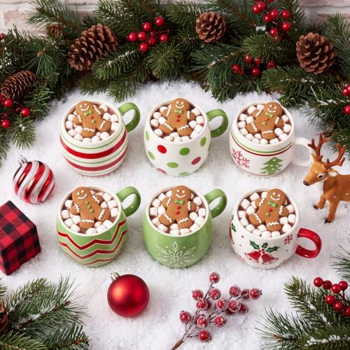 Jinei 6 Pcs Christmas Mug Set Christmas Ball Coffee Mug, Green,Red, Cute - Image 6