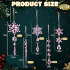 Crystal Christmas Tree Ornaments, Pink Acrylic Snowflake & Icicle, 32pcs - Image 3